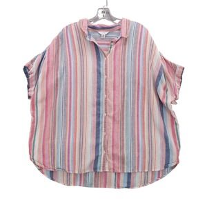 Time and Tru‎ Striped Button Down Top Short Sleeve Linen Blend XXXL 22
